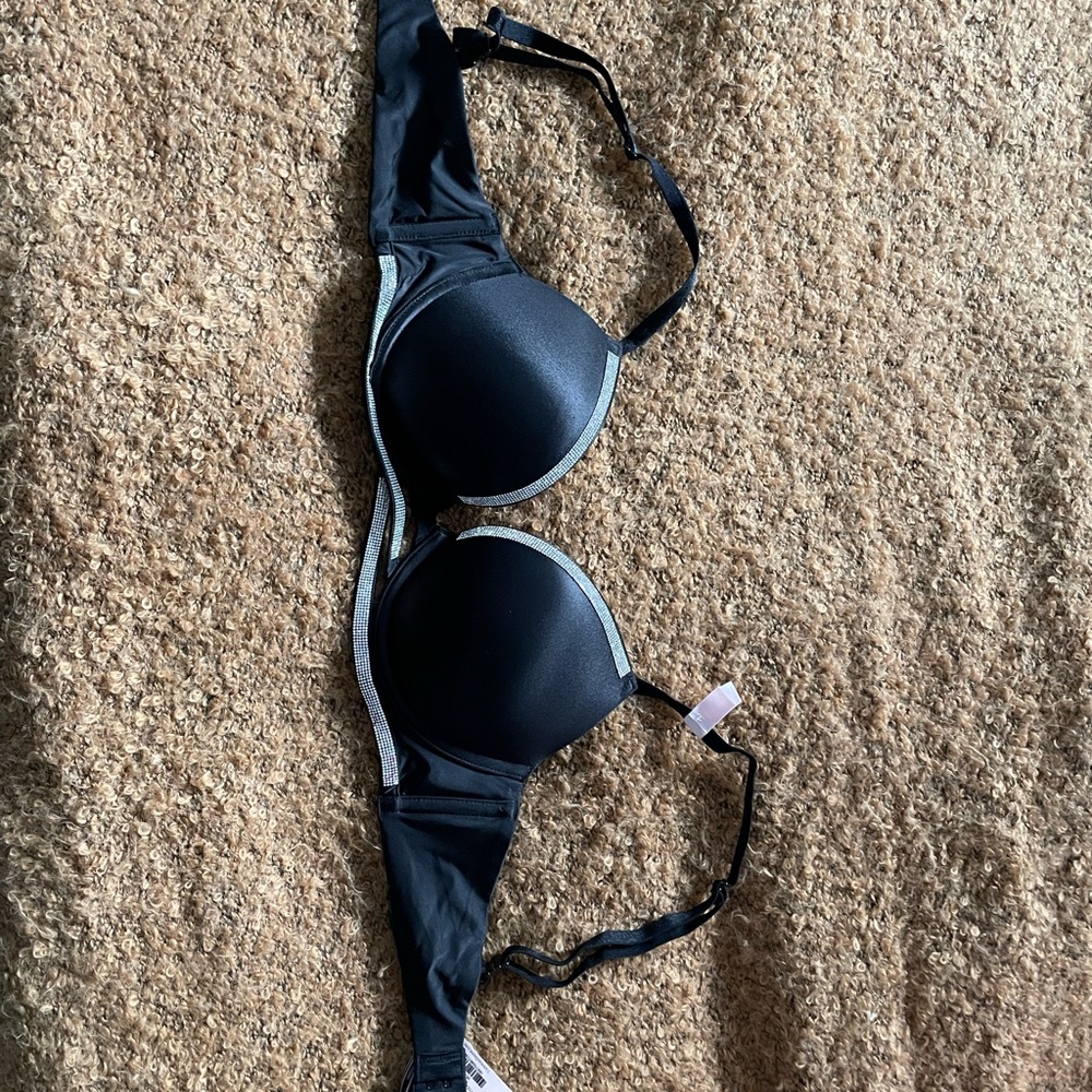 Black Push-up Bra with Sparkle Rhinestone Trim